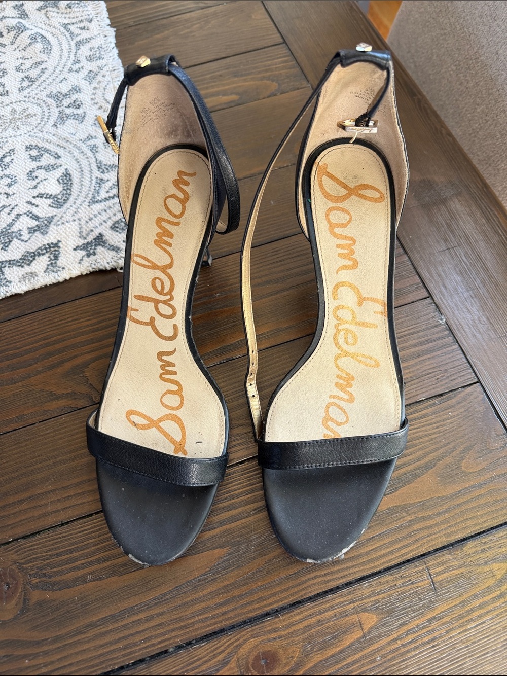 Sam Edelman Black Leather Open-Toe Ankle-Strap Heels